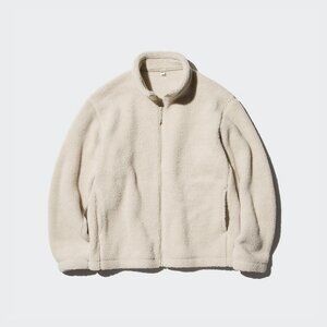 New Uniqlo Pile Lined Fleece Full-Zip Jacket in Natural
